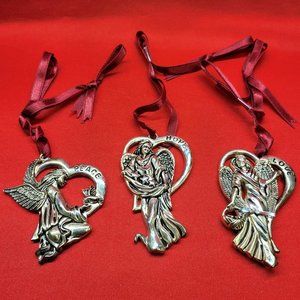 Gorham Silver Plated Peace Hope Love Angel Heart Ornament Set of 3